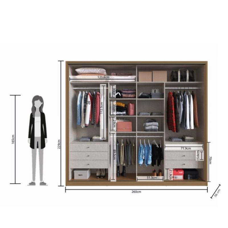 Guarda Roupa Casal com Espelho 260x229cm 2 Portas 6 Gavetas Malta